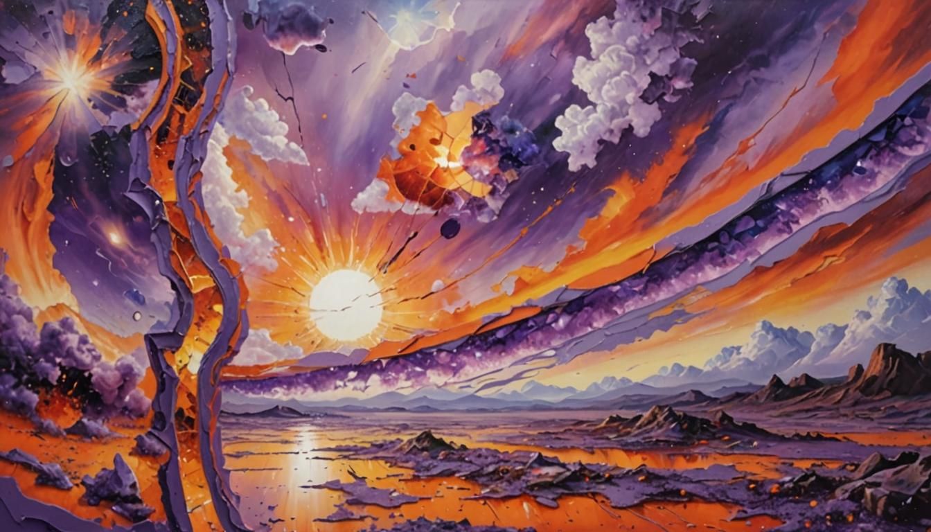 Surreal Reality Splits Revealing Dimensions as Oil Painting