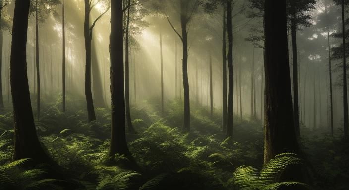 Mystical Forest Clearing in Romantic Painting Style