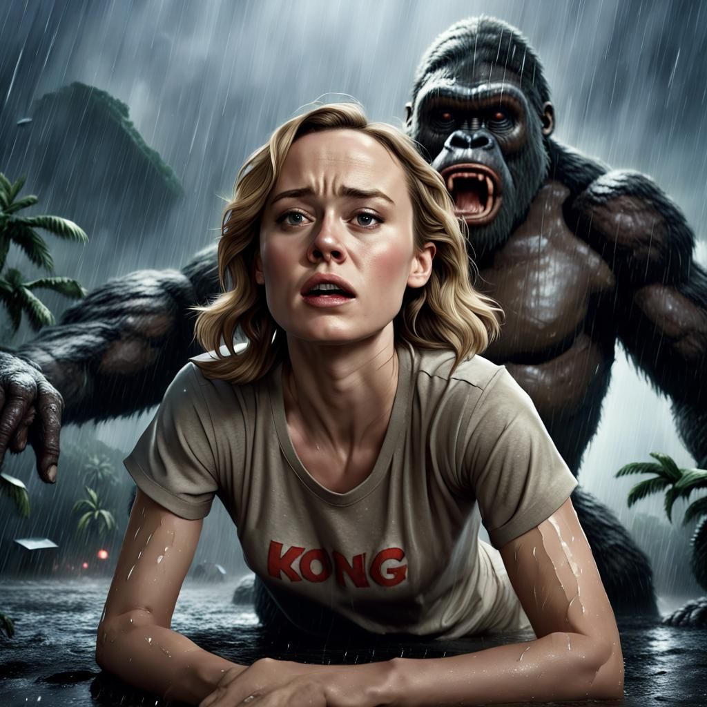 King Kong and Brie Larson in Dramatic Night Scene