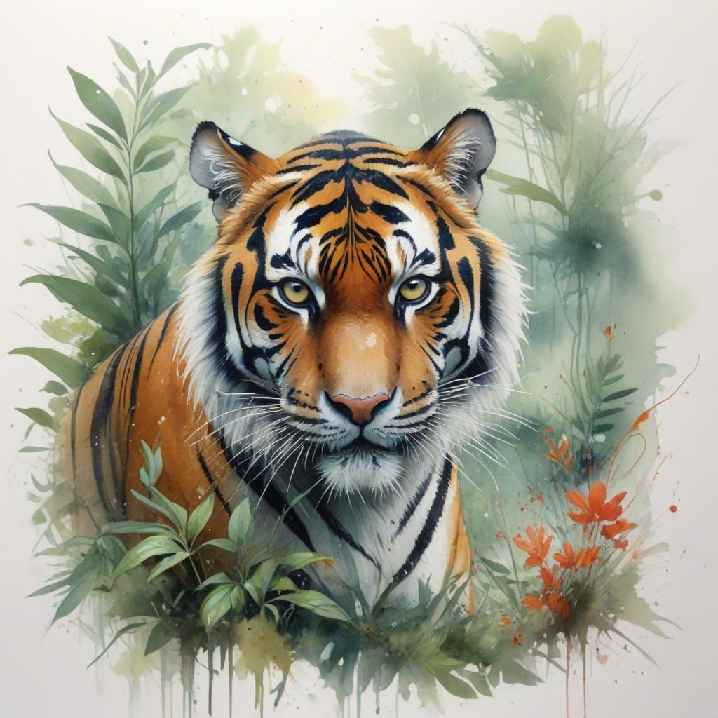 Stealthy Tiger in Dewy Jungle Clearing