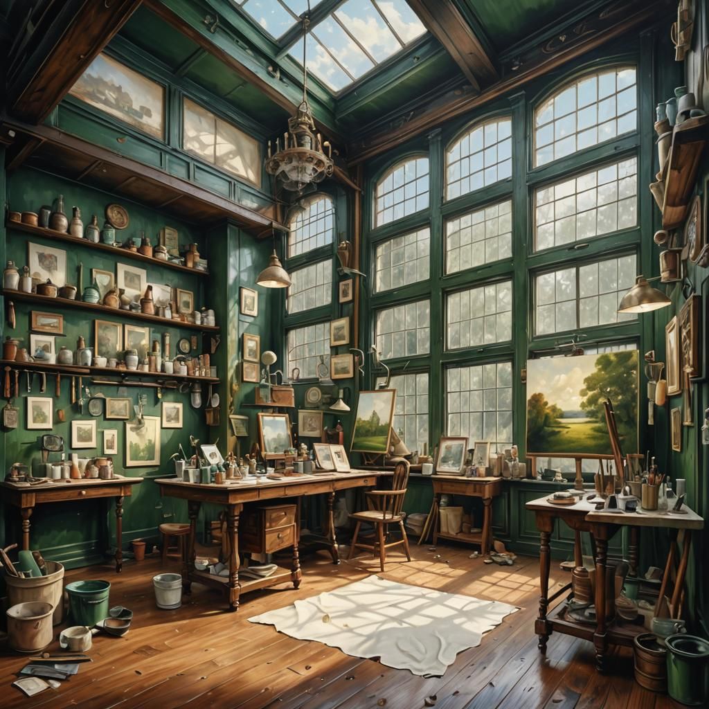 Art Painter's Workspace in Antique Style