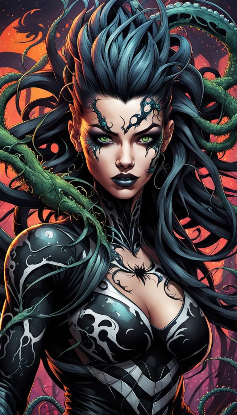 Venom Symbiote Woman in Street Art Style
