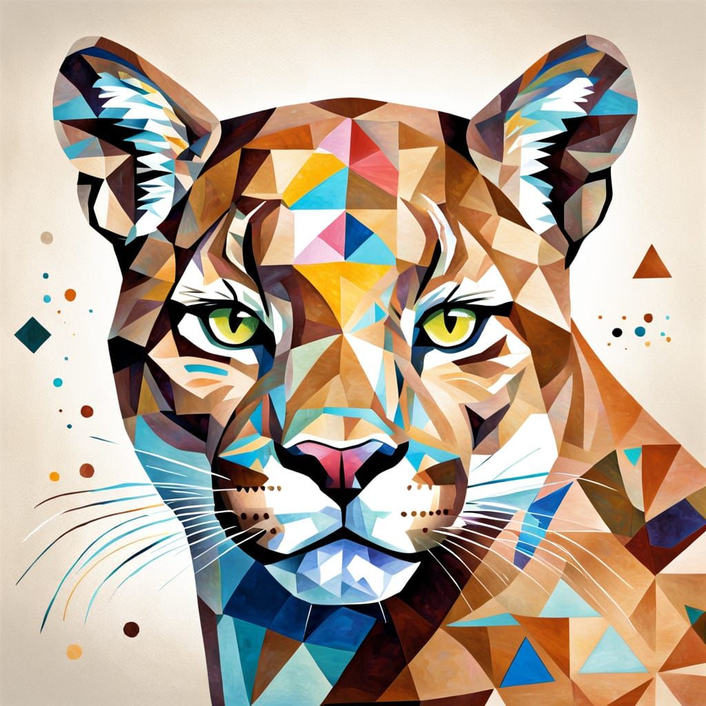 Geometric Puma Portrait in Vibrant Pastel Colors