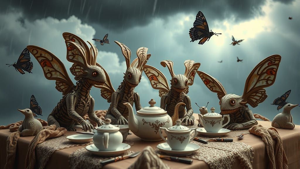 Surreal Victorian Machines Unfurl Wings in Turbulent Skies