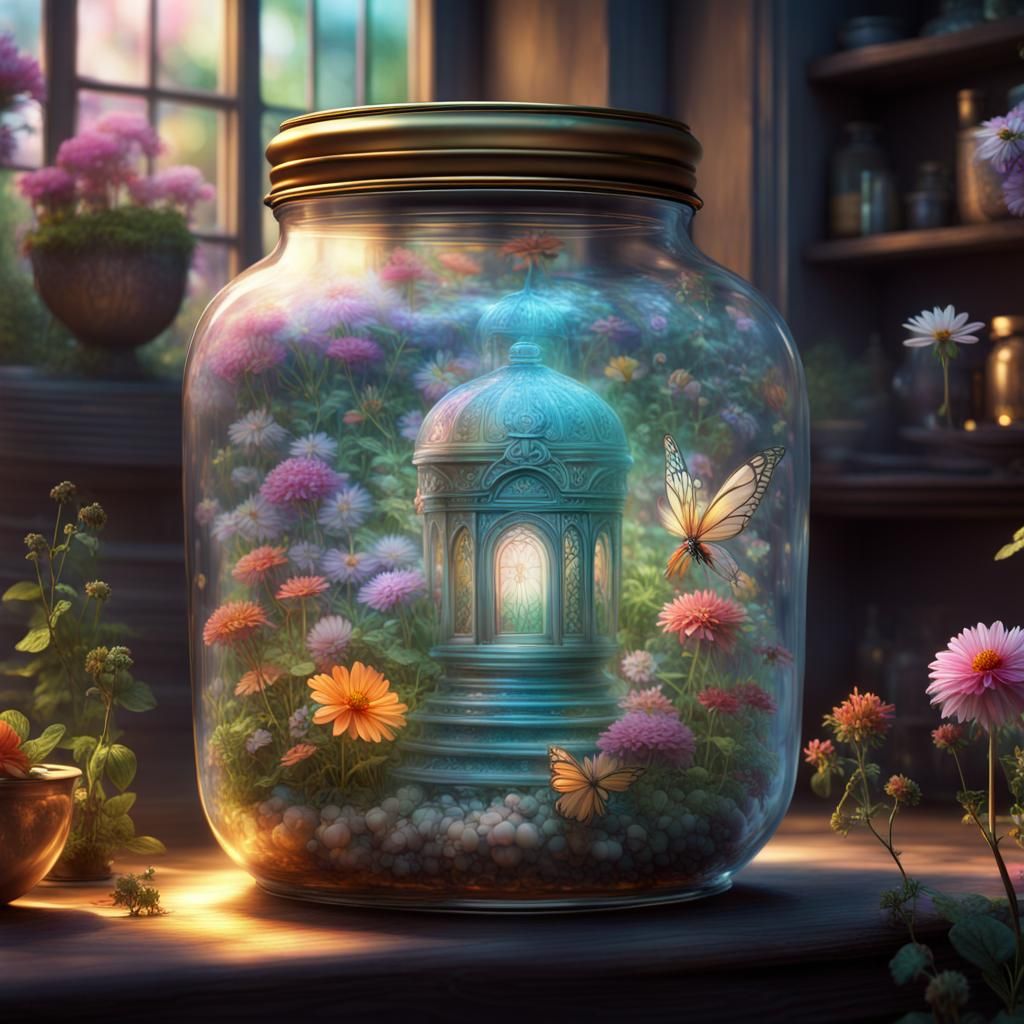 Fairy in a Jar: Ornate Holographic Glass