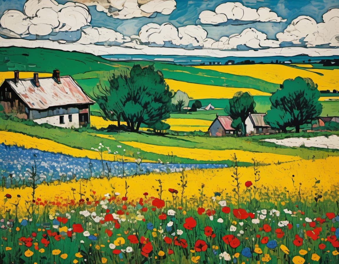 Vibrant Grunge Spring Blooms in Pop Art Style