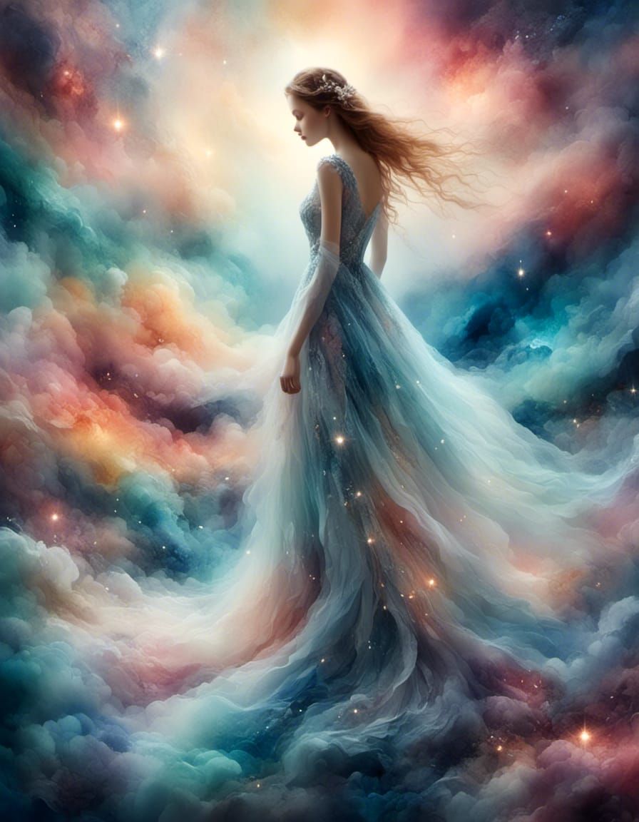 Cosmic Bride in Starry Wedding Dress