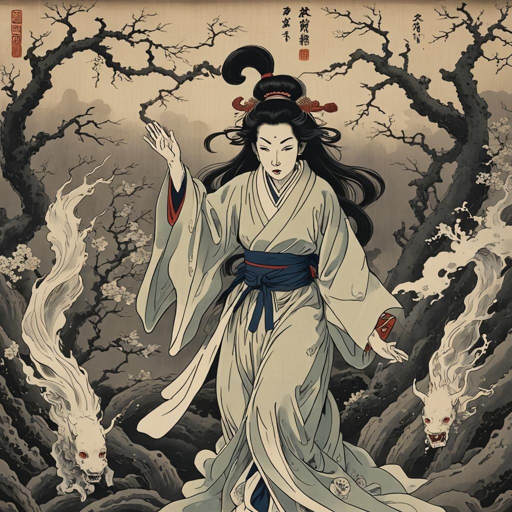 Rokurokubi: Japanese Yōkai with Elongated Neck in Matte Pain...