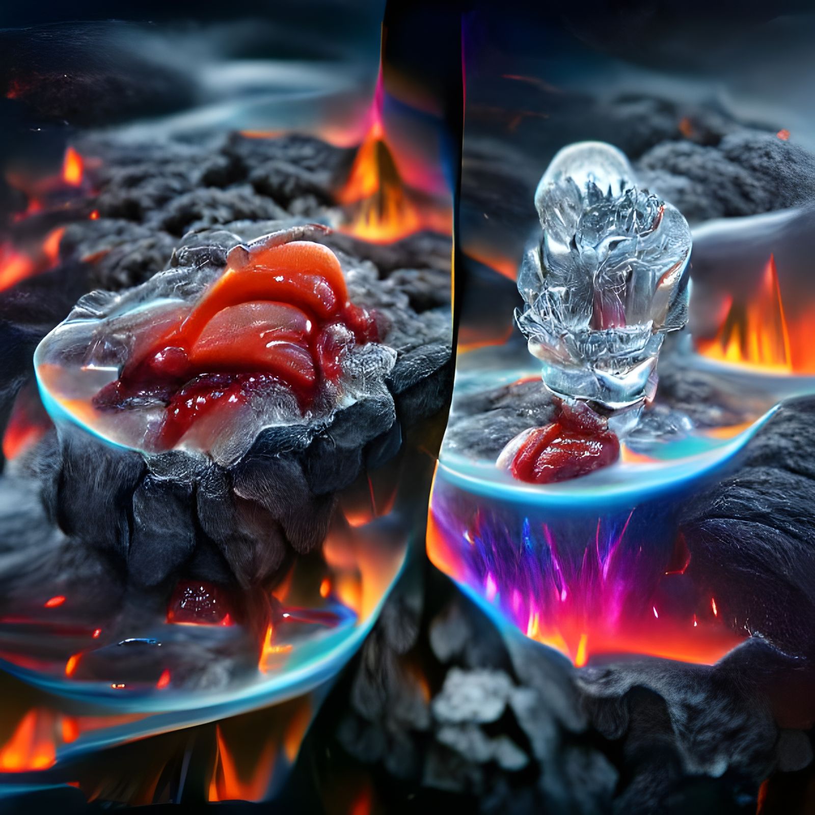 Surreal Ice and Lava Collision in Cosmic Art