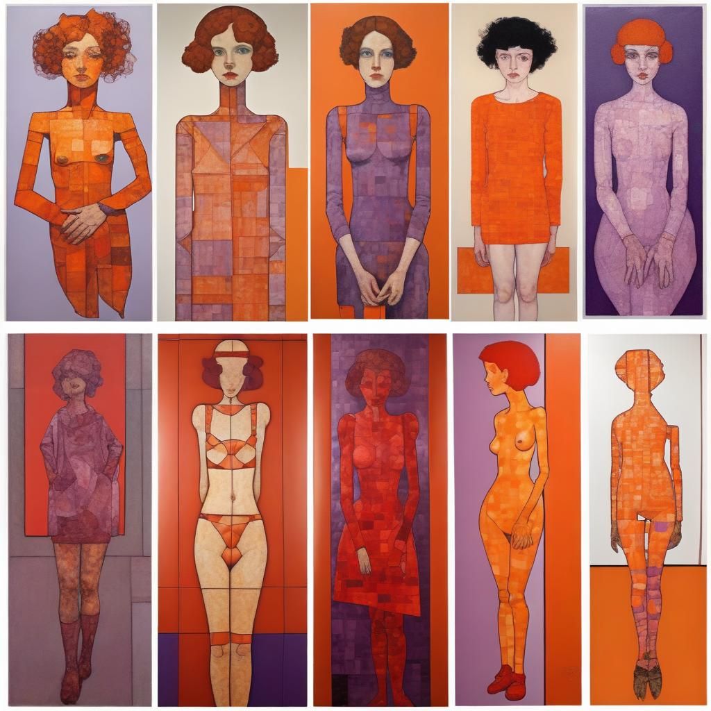Anthropomorphic Girls: Collage Art in Orange and Red