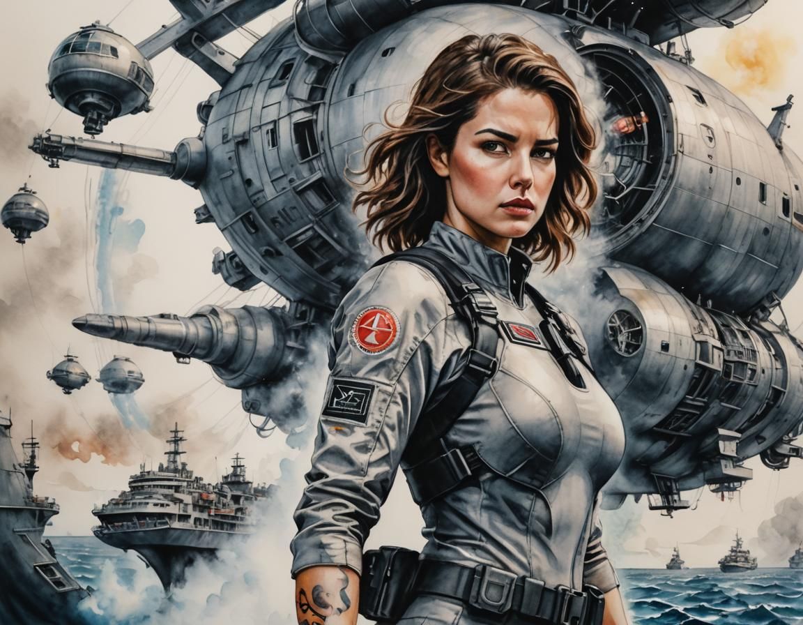 Sci-Fi Technician in Watercolor and Ink Style