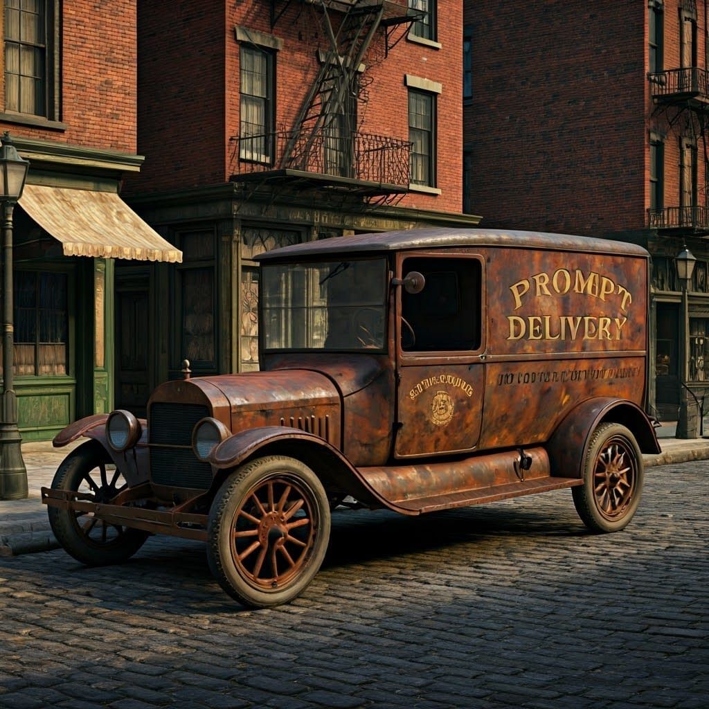Vintage Model T Delivery Truck on Cobblestone Street