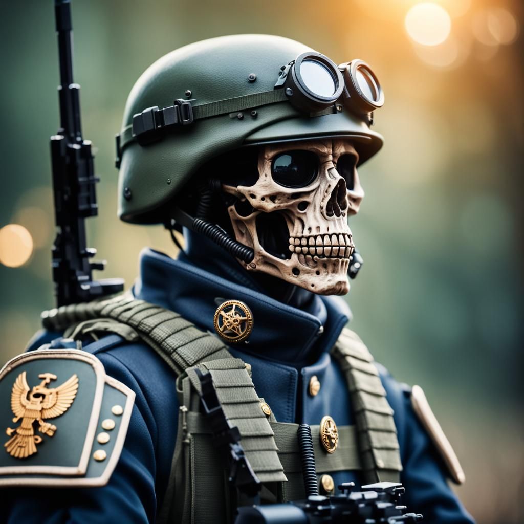 Skeleton Military Commander with Machine Gun