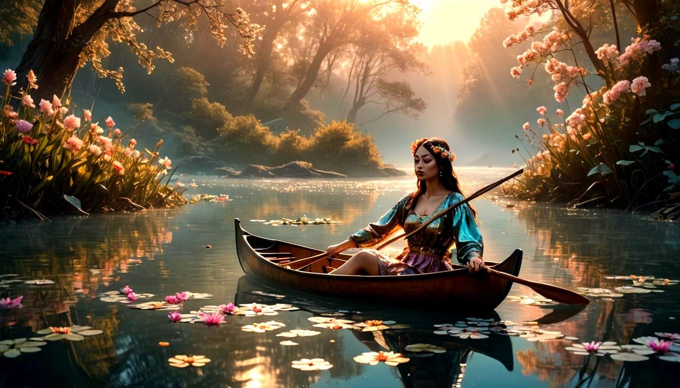 Psychedelic Girl on River with Kaleidoscope Eyes