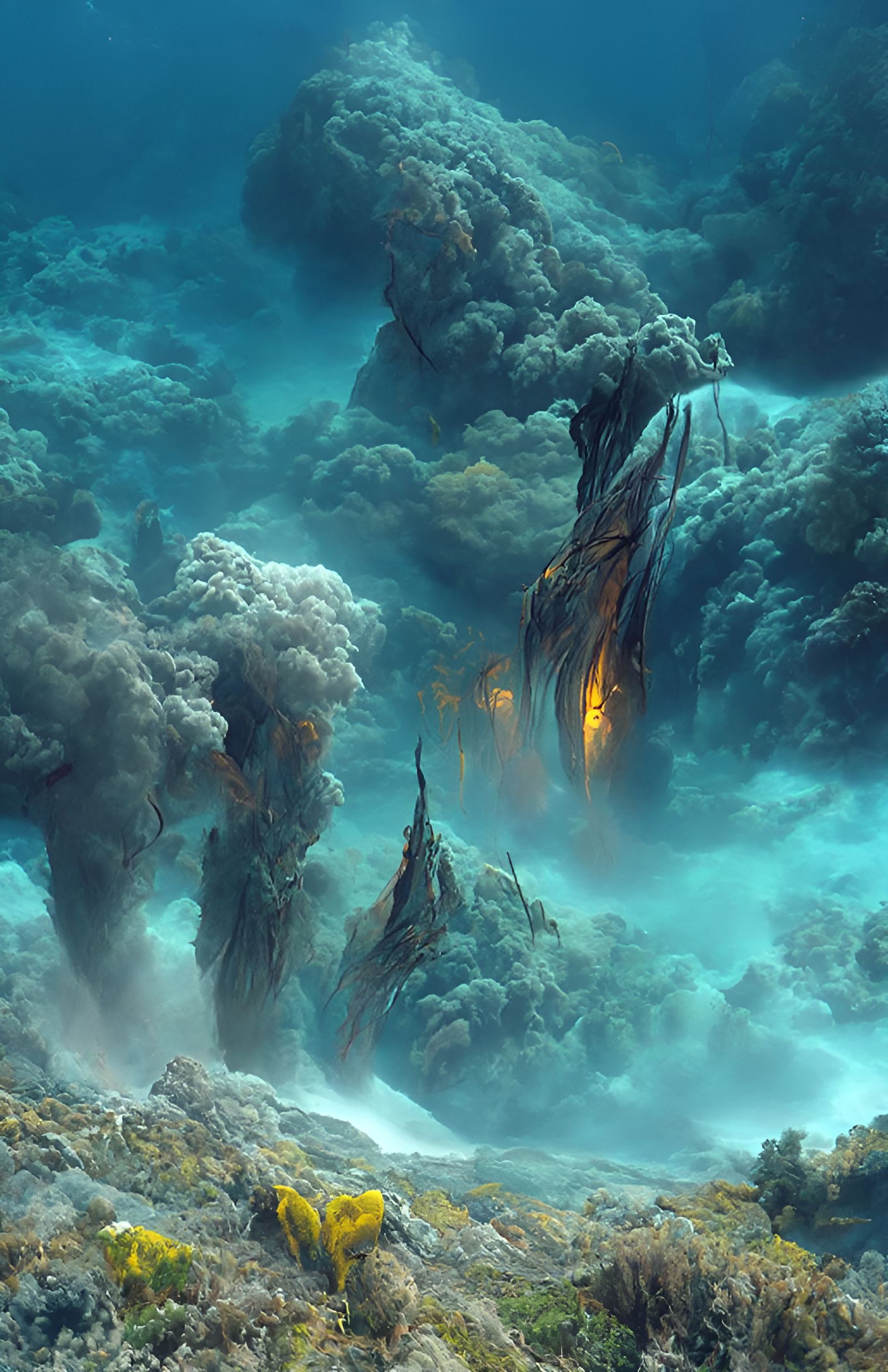 Bioluminescent Underwater Volcano Eruption