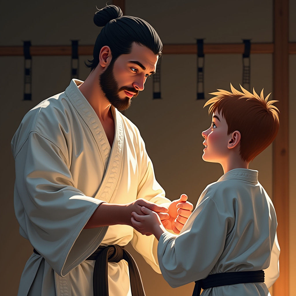 Taekwondo Master Presents Belt in Japanese Painting Style