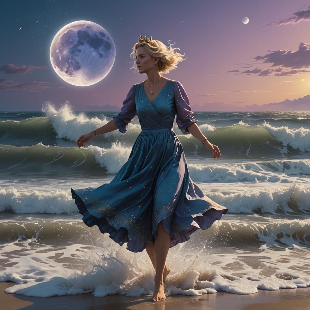 Woman Dancing with Moon in Digital Painting