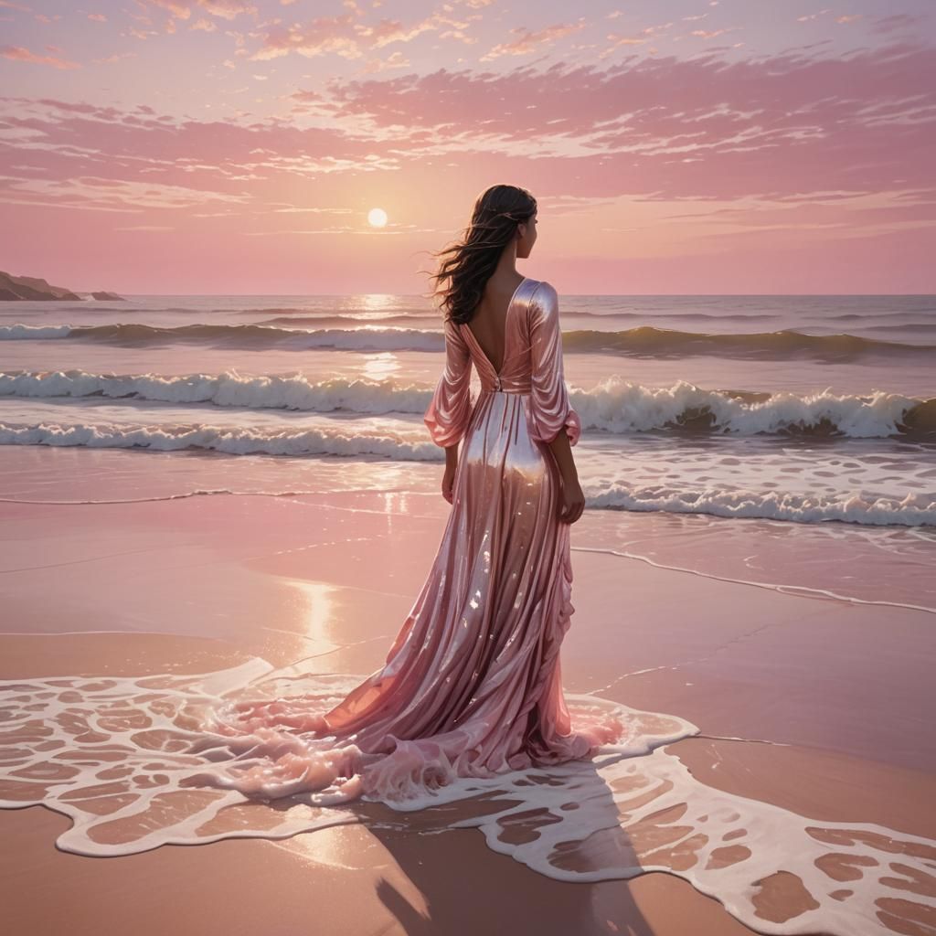 Pink Ocean Sunrise: Hyperrealistic Splash Art