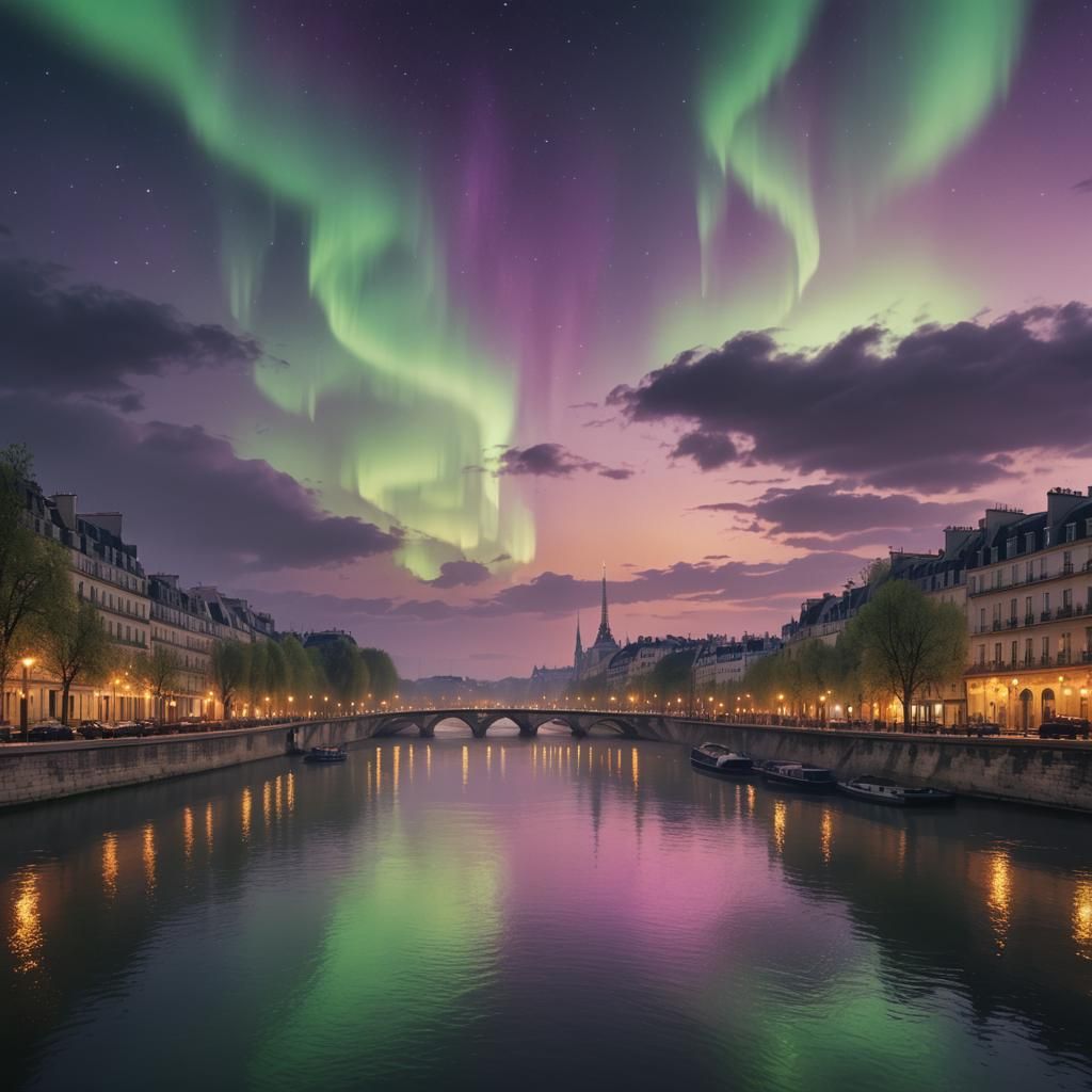 Northern Lights Dance Above Paris: Digital Matte Painting