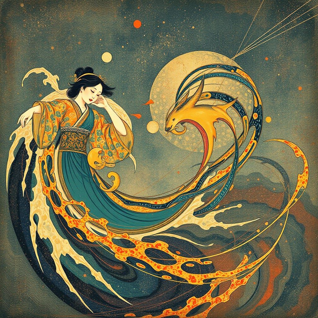 Data Swirling in Shin Hanga Surrealism