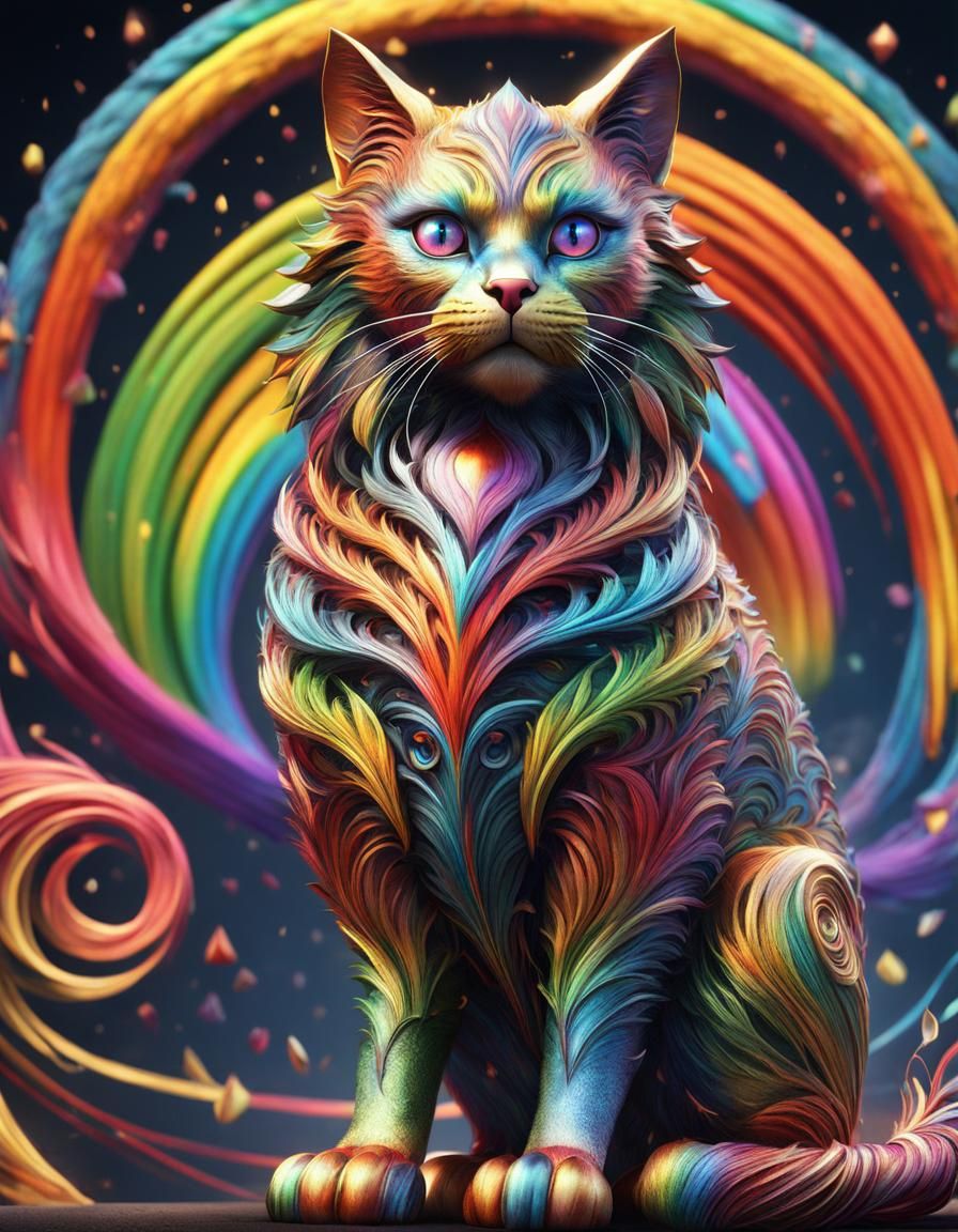 Rainbow Cat: Mythical Creature in Psychedelic Art