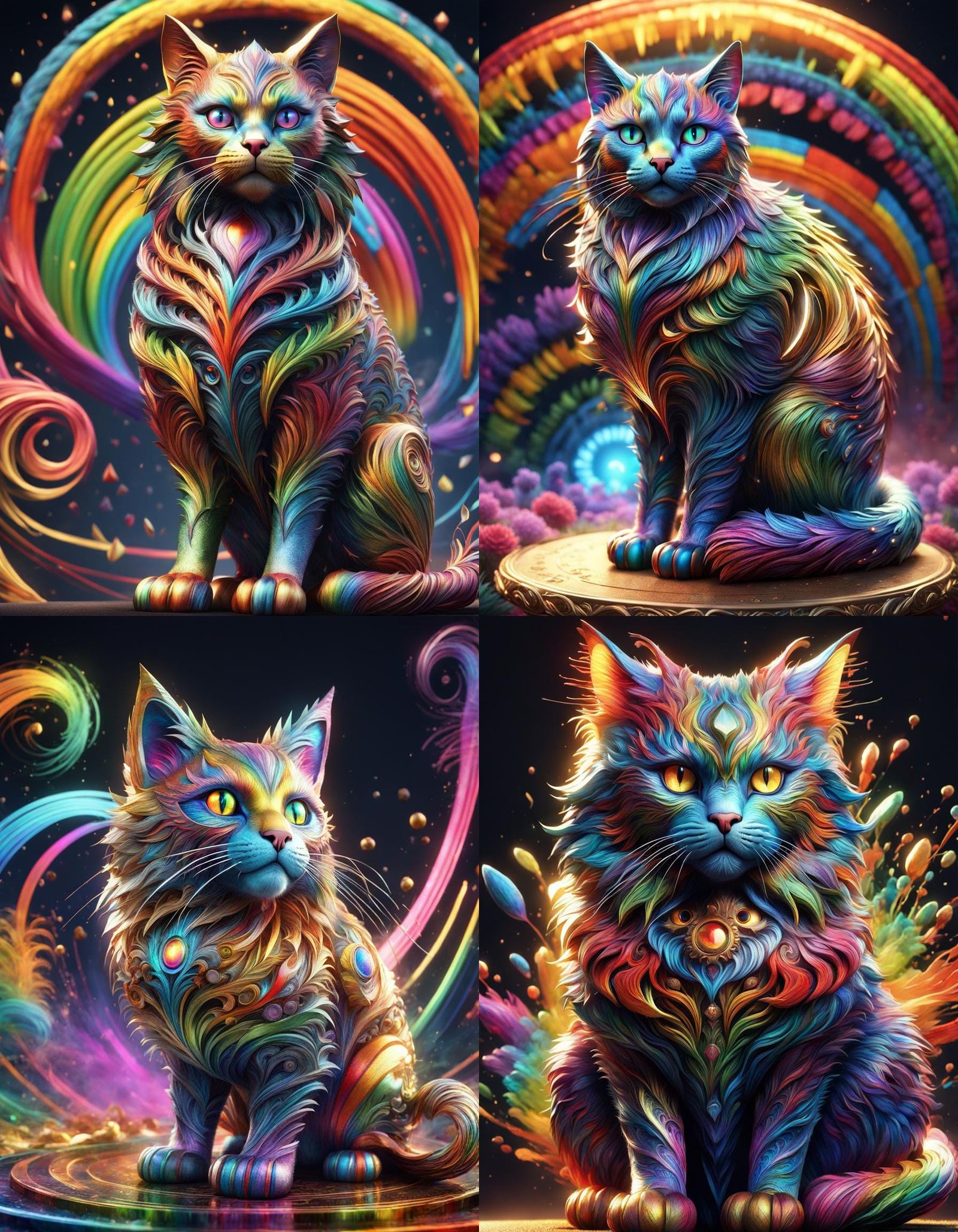 Rainbow Cat: Mythical Creature in Ornate Detail