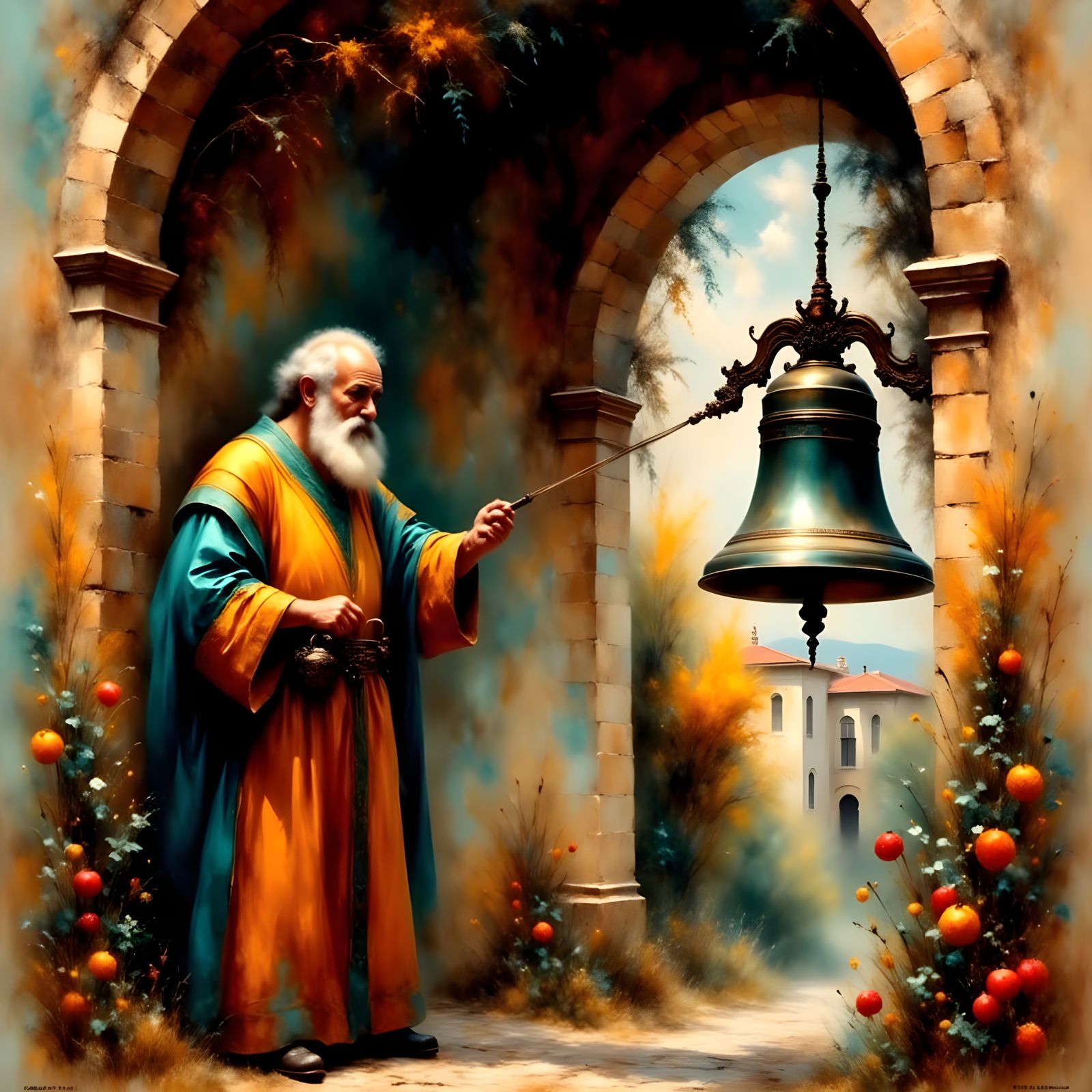 Bellringer in Mexican Church: Impressionistic Rendition