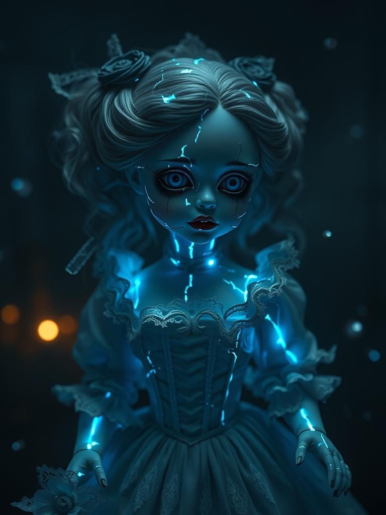 Ethereal Gothic Doll with Glowing Fractures