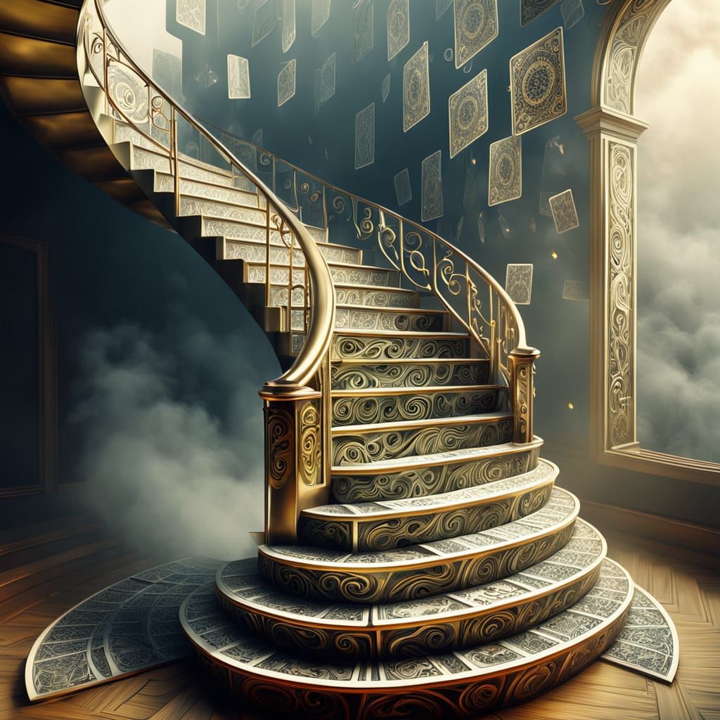 Surreal Card Staircase in Salvador Dali Style