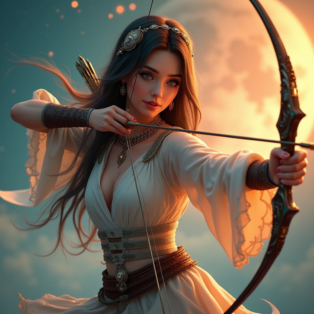 Moon Princess Archer: Hyperdetailed Digital Portrait