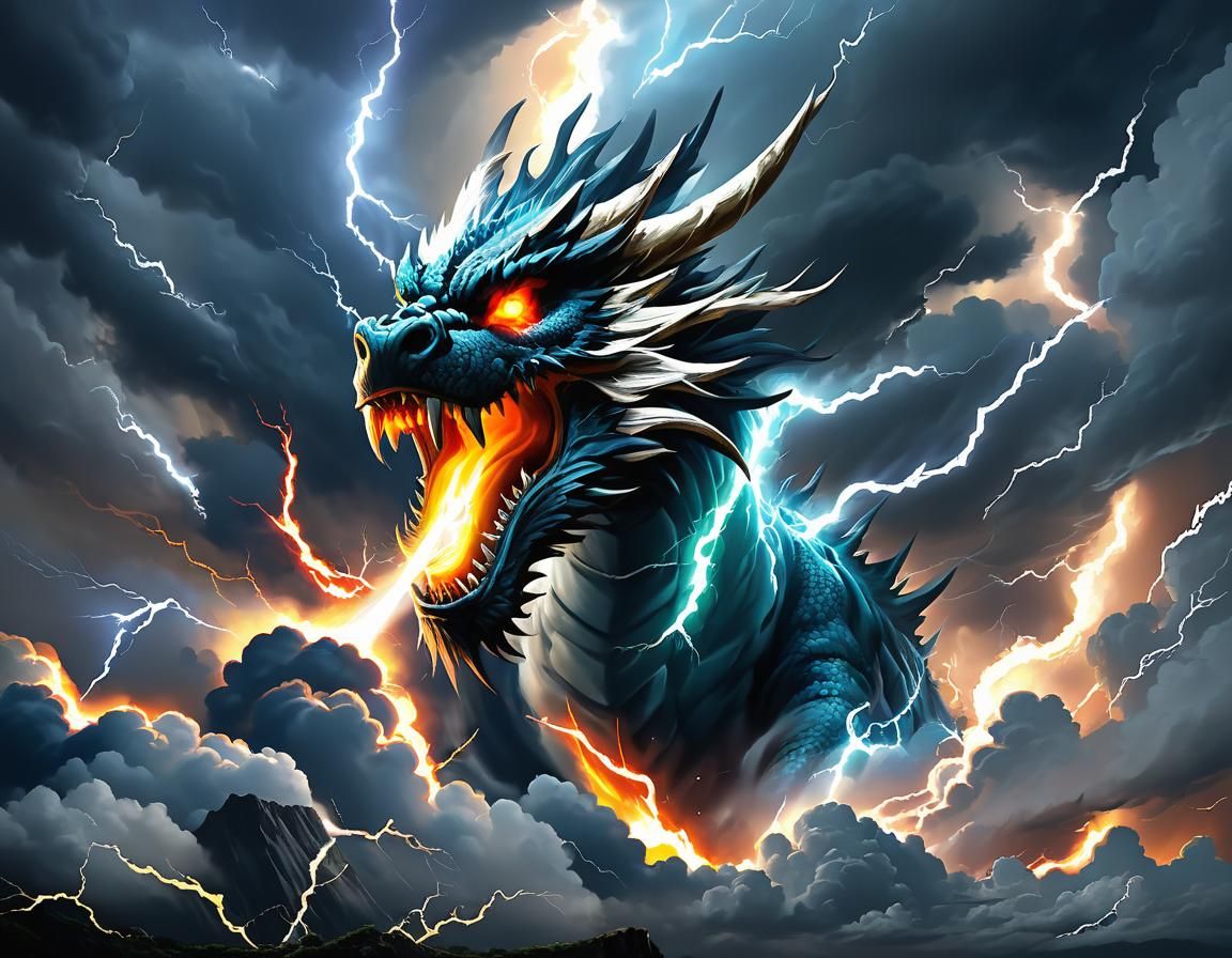 Elemental Cloud Dragon Spitting Lightning in a Storm