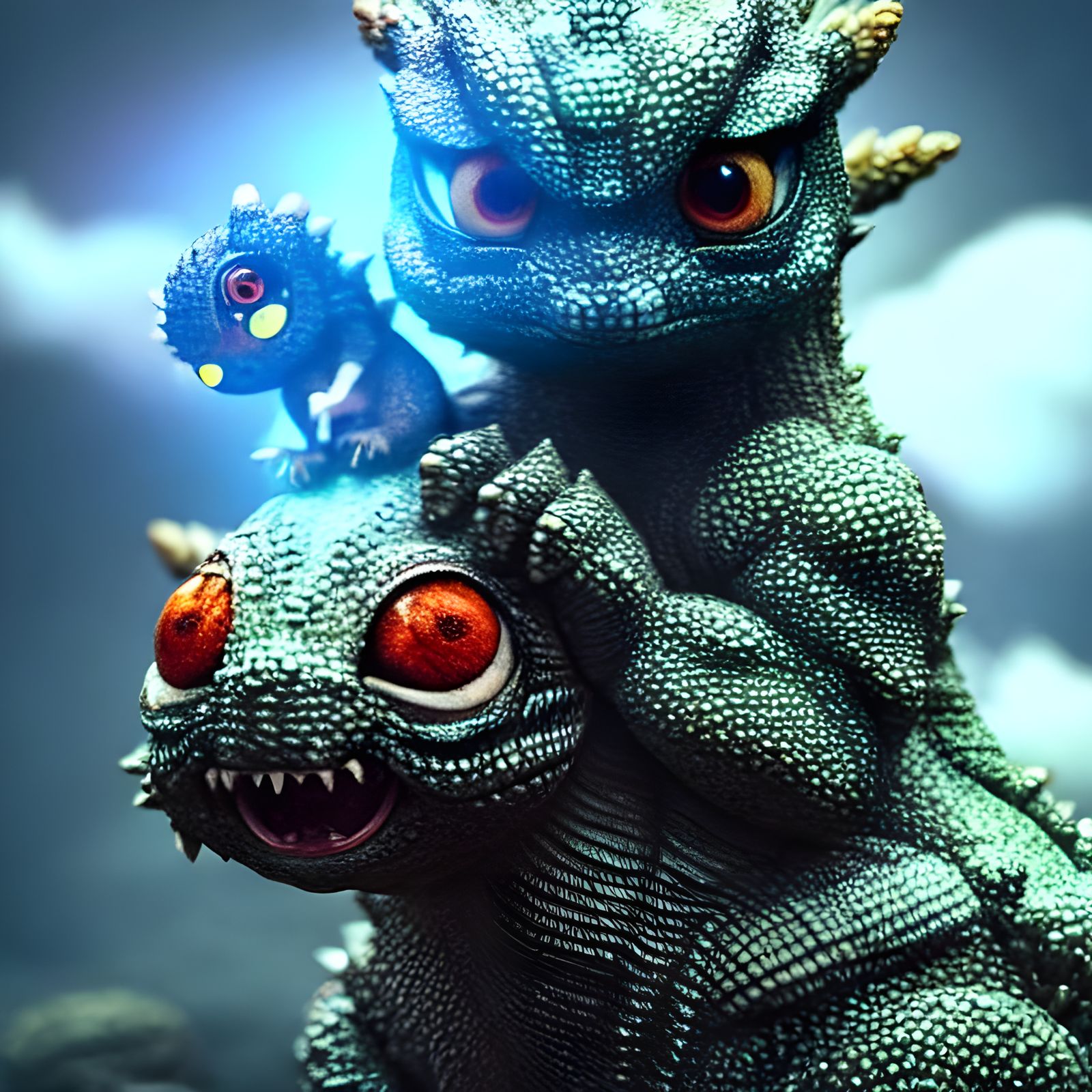 Adorable Tiny Godzilla and Mothra Playtime