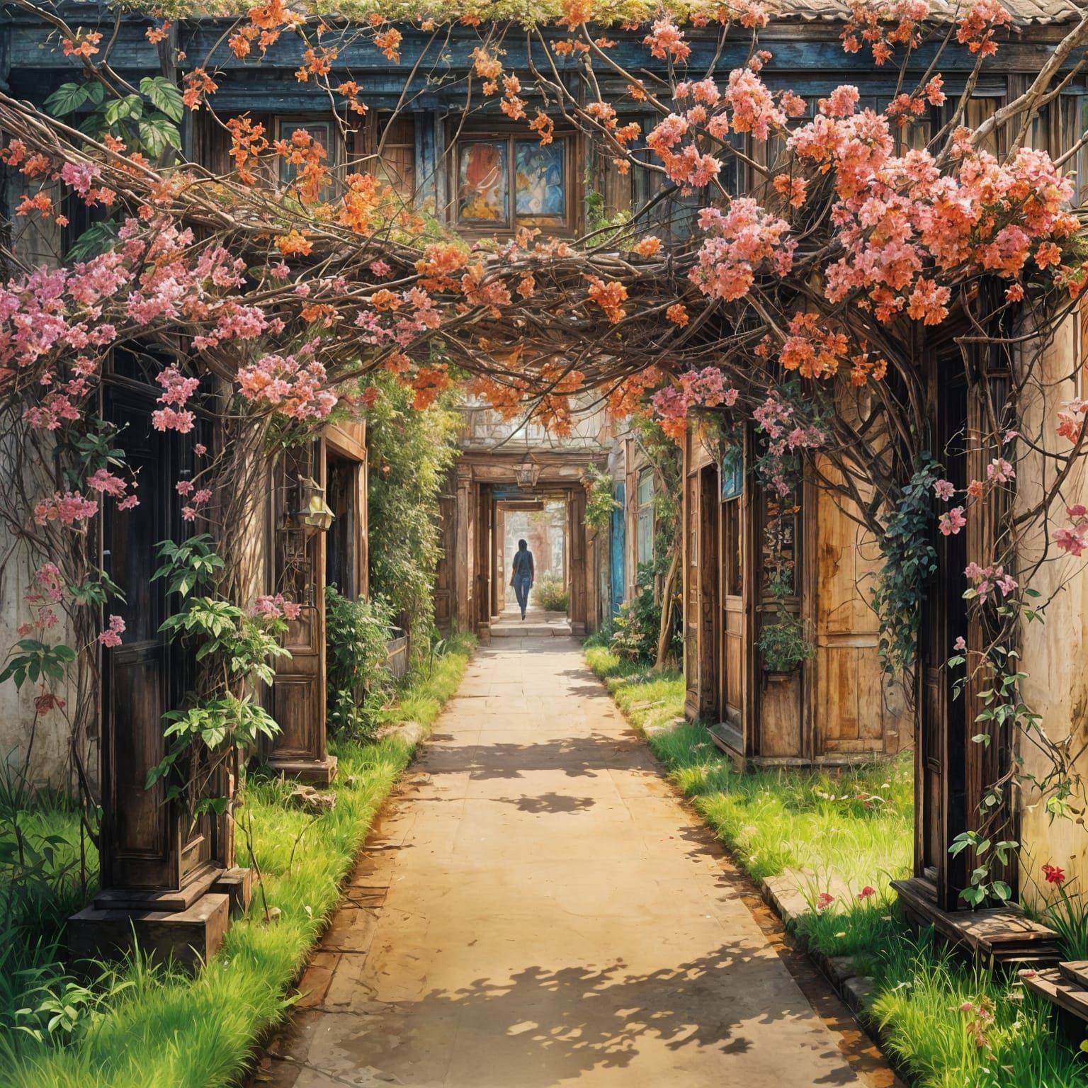 Doorway to a Lucid Dream: Stylized Watercolor Illustration