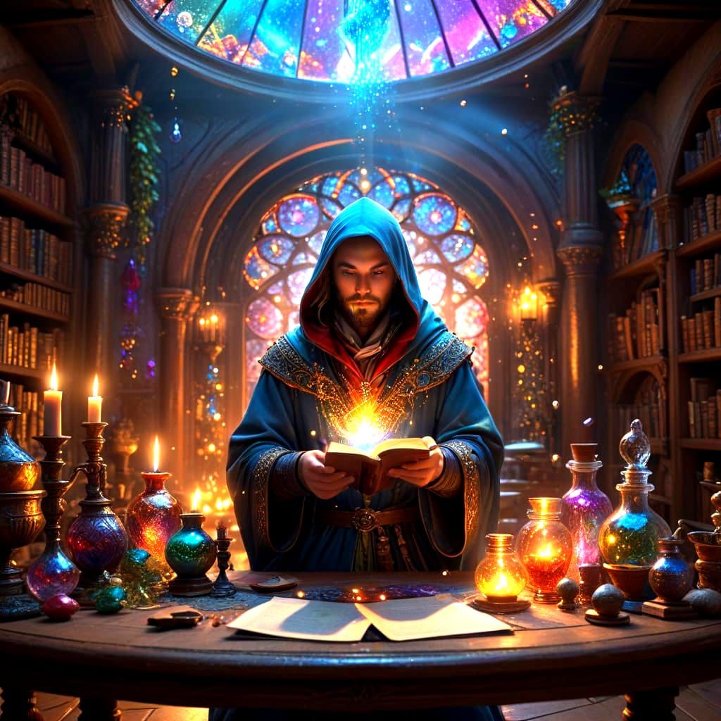 Surreal Wizard Chamber with Maximalist Resin Table and Rose-...