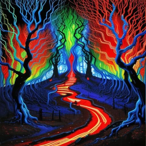 Dystopian Metal Forest with Electric Lightning