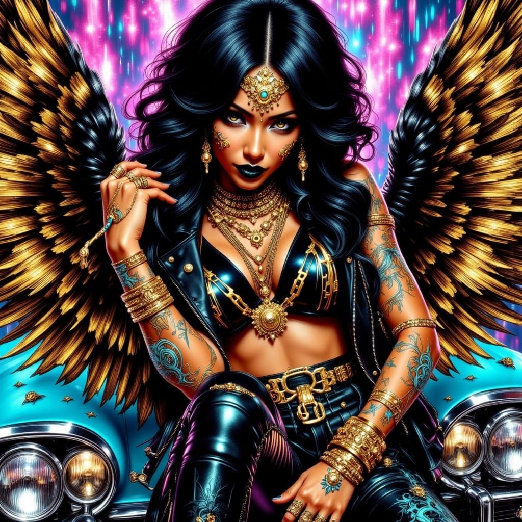 Chicano Style Cyberpunk Homegirl with Gold Chains