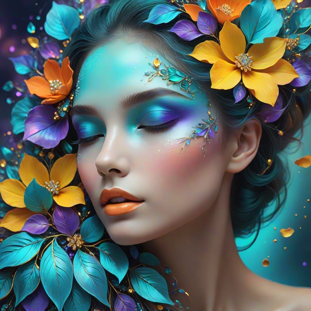 Serene Goddess in Vibrant Dreamscapes