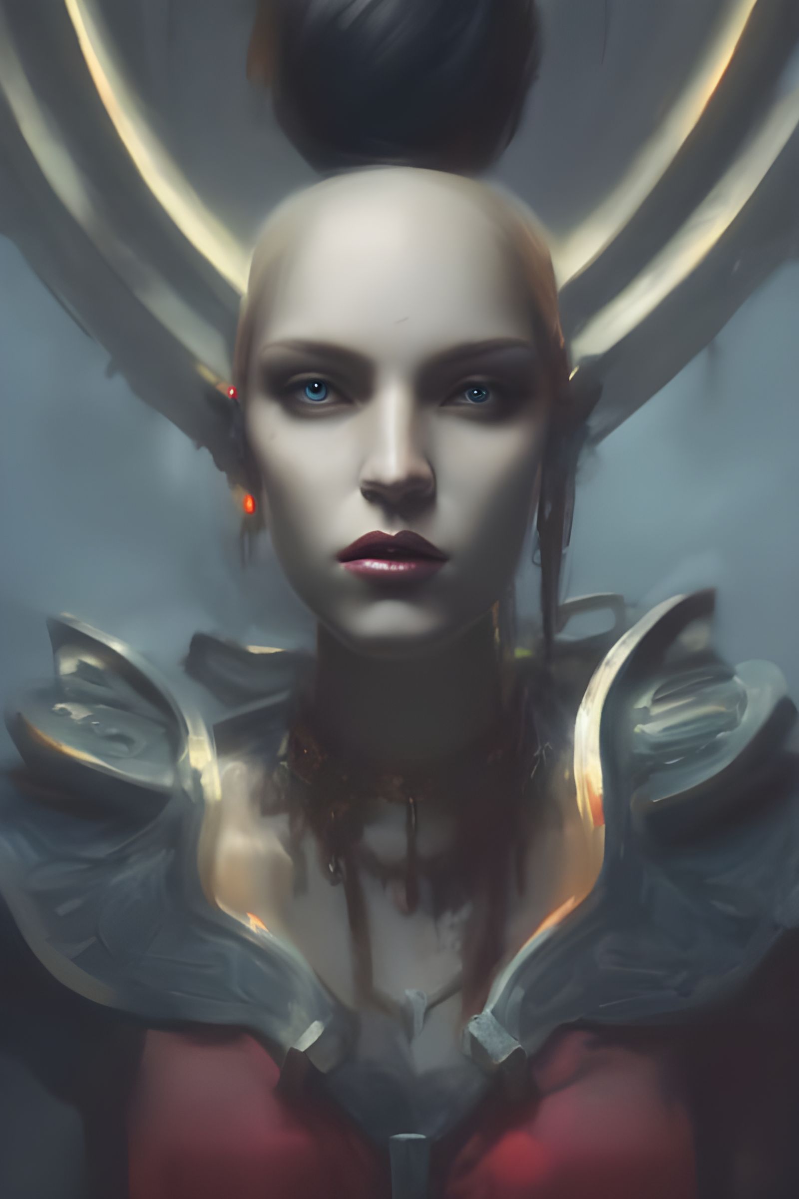 Cyberpunk Cyborg Portrait with Gold Skull