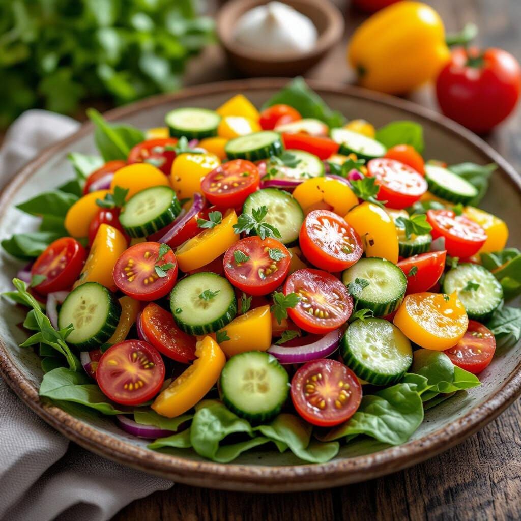 Vibrant Fresh Vegetable Salad on Rustic Plate