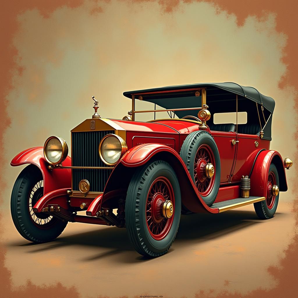 Steampunk Rolls Royce in Retro-Futuristic Illustration