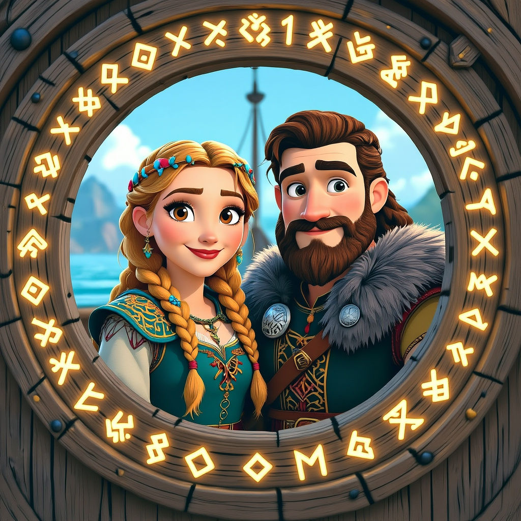 Viking Couple in Animated Cartoon Style