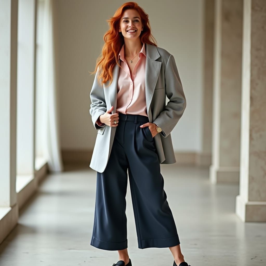 Woman in Blazer with Silk Shirt, Ultra-Realistic HDR Render