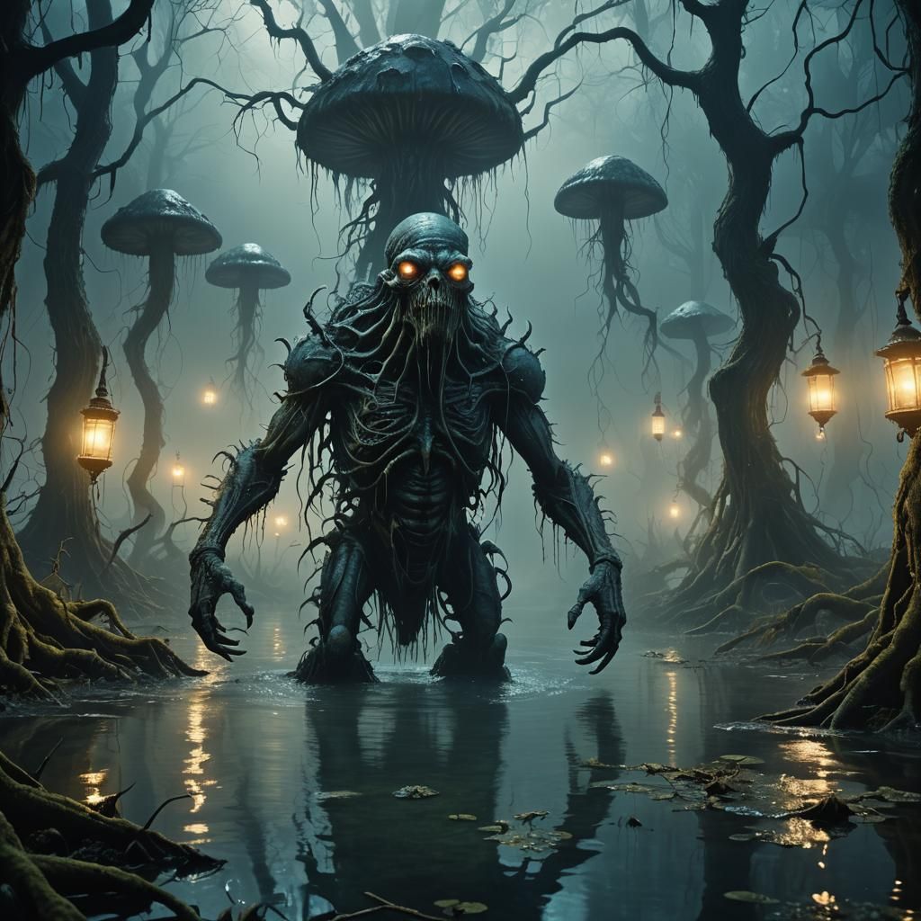 Grotesque Monster Emerges from Mystical Swamp