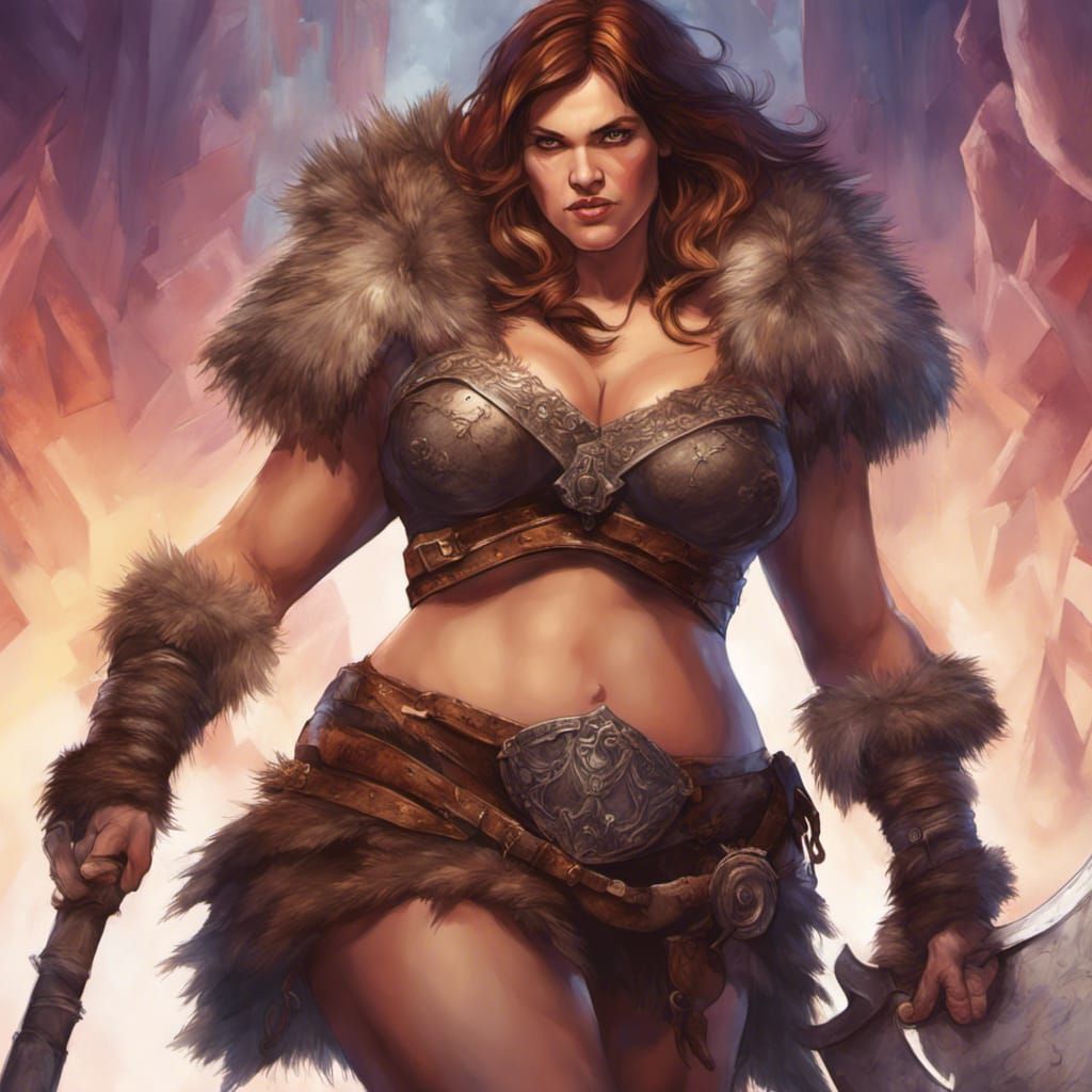 Realistic Barbarian Woman with Greataxe in D&D World
