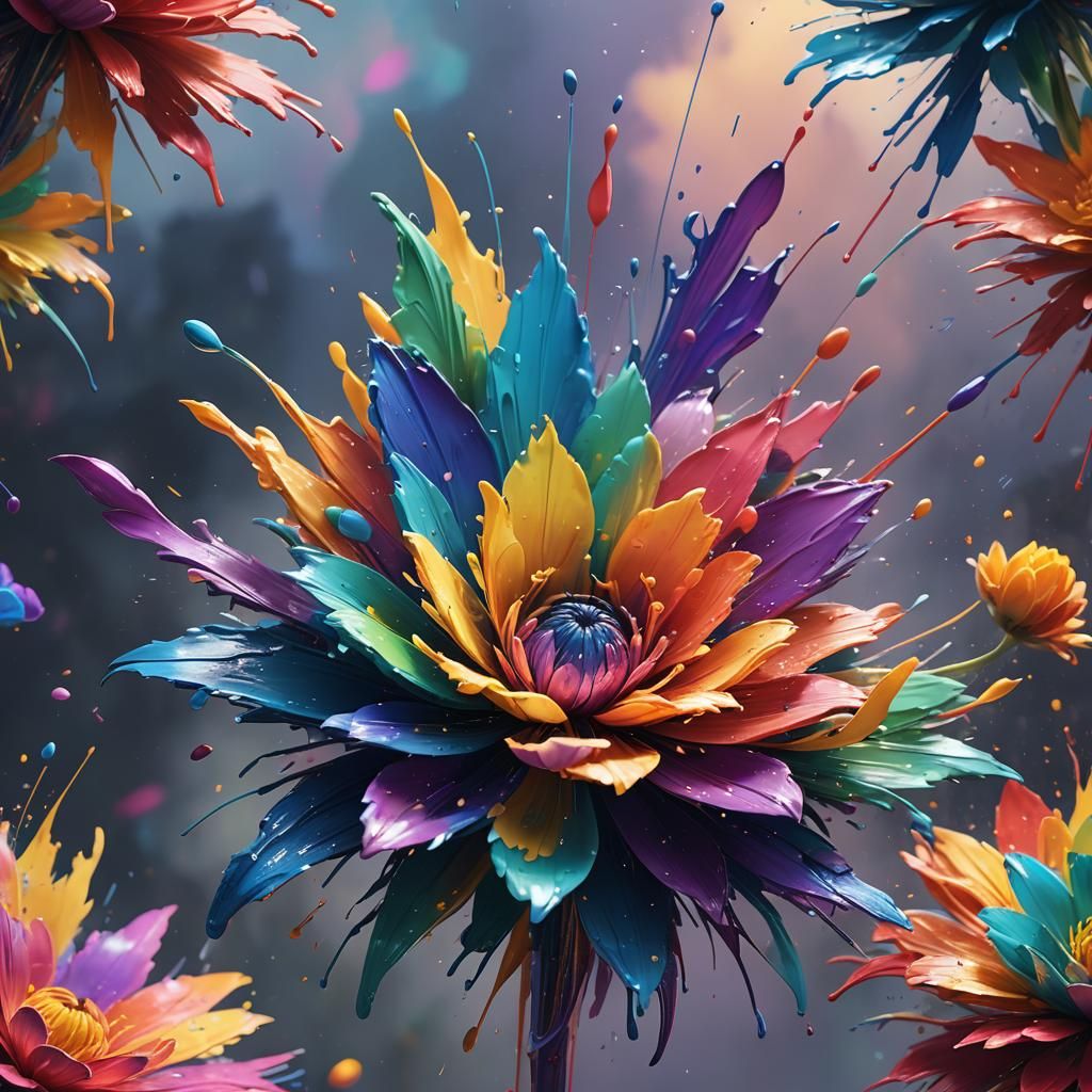 Rainbow Paint Flower in Vibrant Fantasy Art