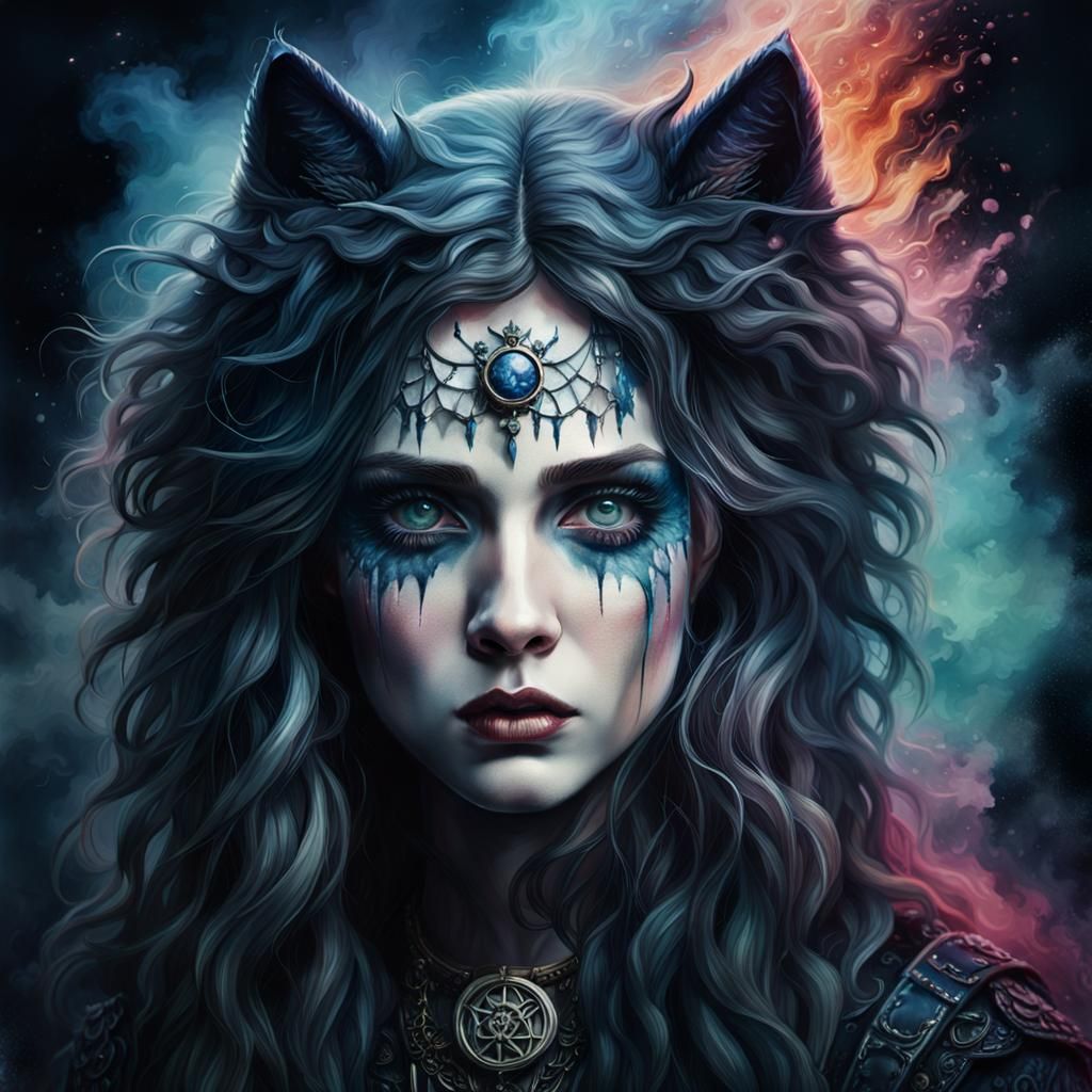 Chelsea Wolf Portrait in Gothic Watercolor Style