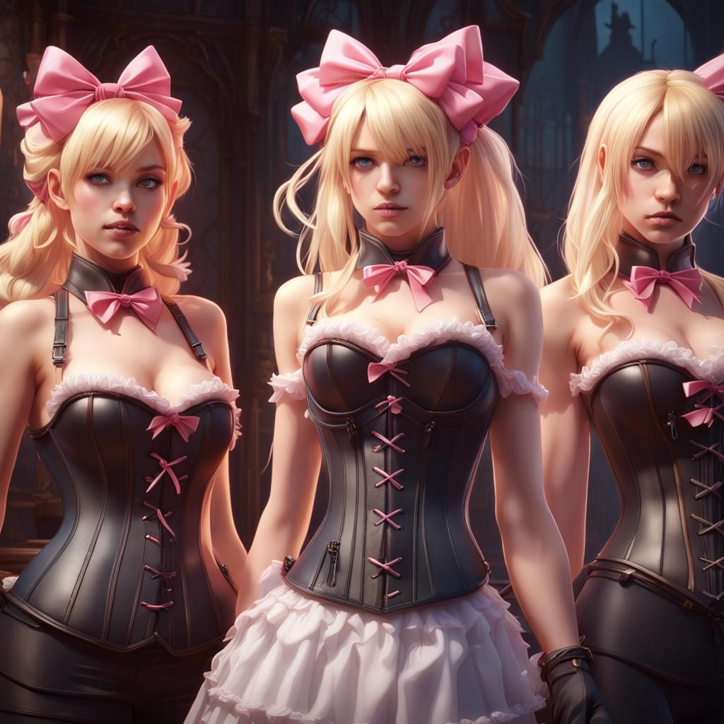 Anime Girls in Corsets: Detailed Digital Art