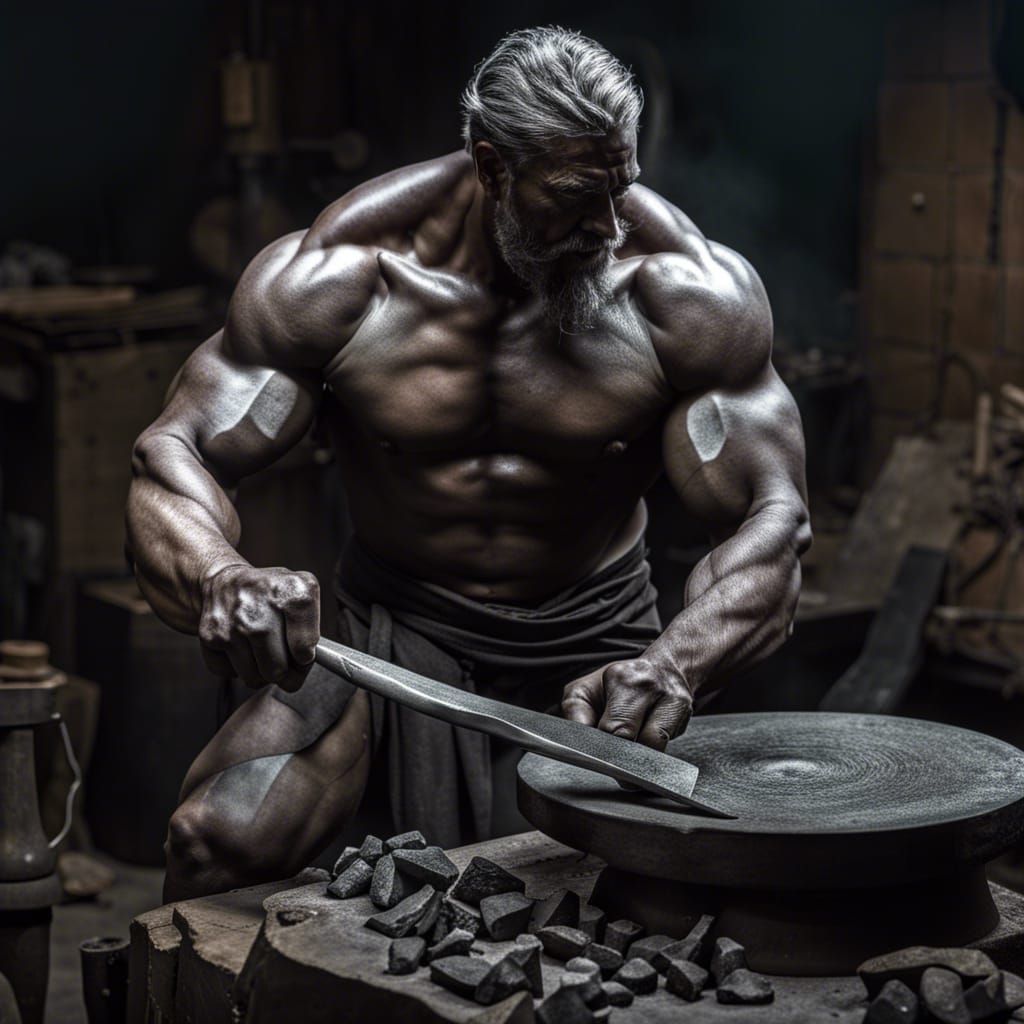 Cracked Skin Blacksmith God Forging with Hammer