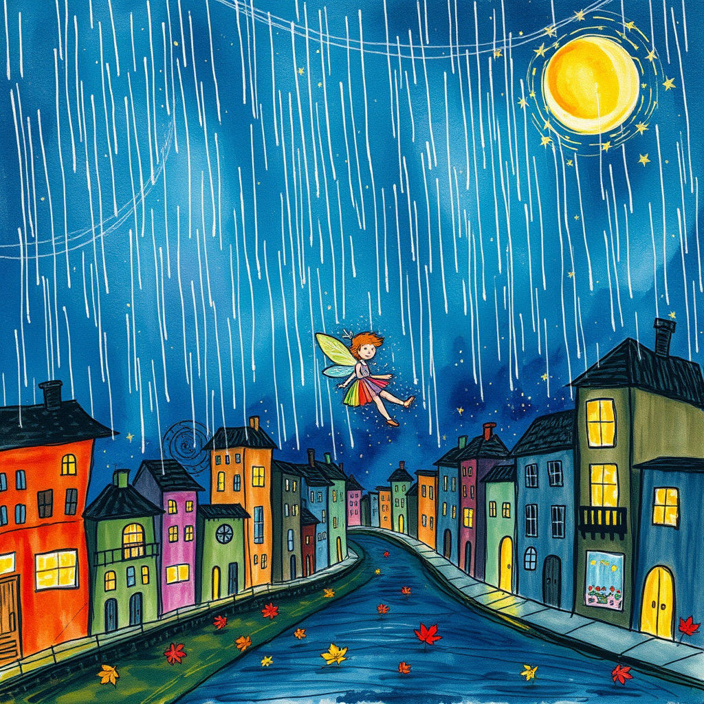 Dreamlike Cityscape with Fairy in Expressionist Art Style