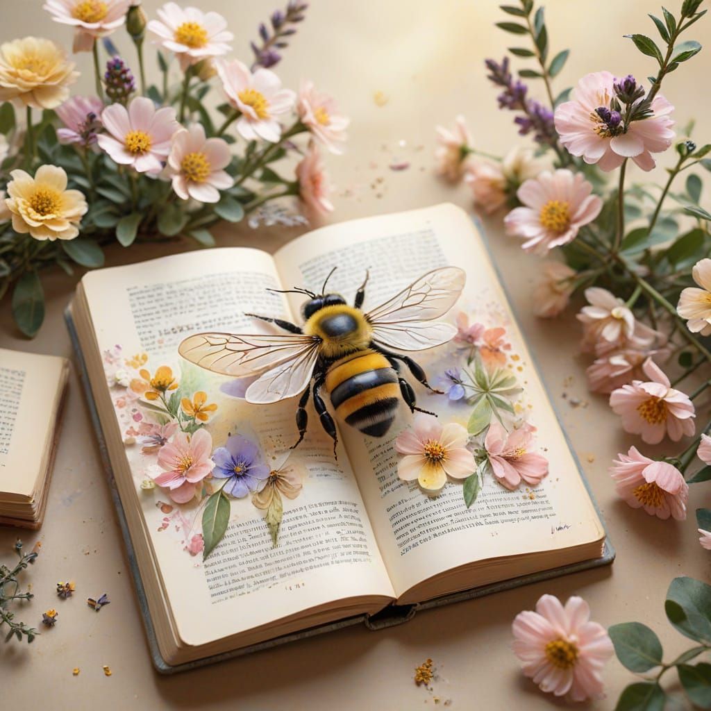 Whimsical Watercolor of a Bee in a Garden